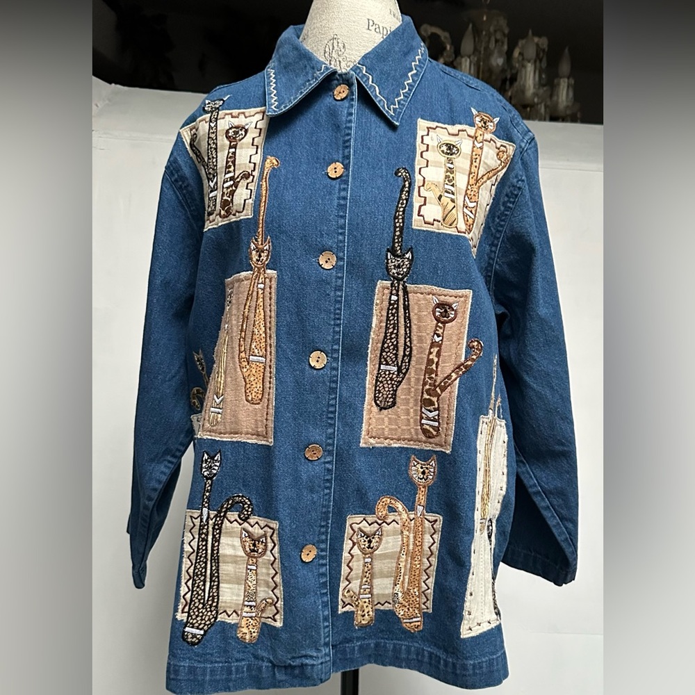 VTG DENIUM CATS JACKET SIZE 2X EMBROIDERED LIKE NU WESTERN COUNTRY COTTAGE CORE